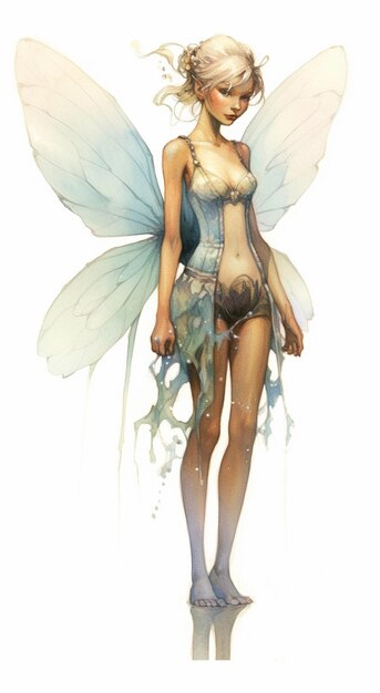 Photo a drawing of a fairy with a butterfly on the back