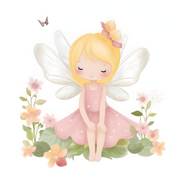 a drawing of a fairy with a butterfly and butterfly on the bottom.