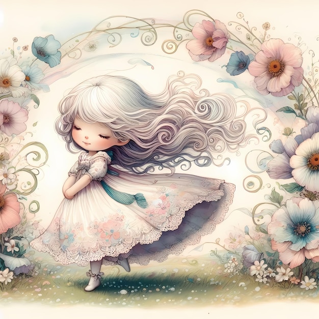 Photo a drawing of a fairy with a flower background and a picture of a fairy