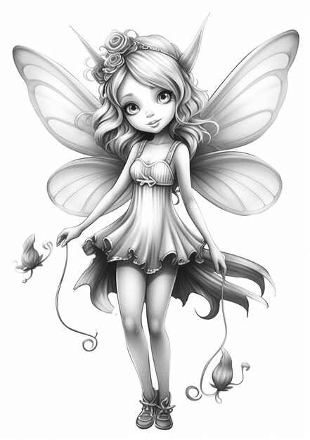 Photo a drawing of a fairy with a flower in her hand generative ai