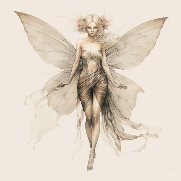 A drawing of a fairy with wings that says quot the butterfly quot