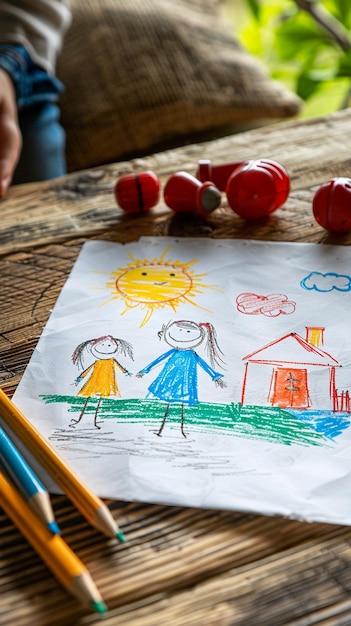 Photo a drawing of a family by person