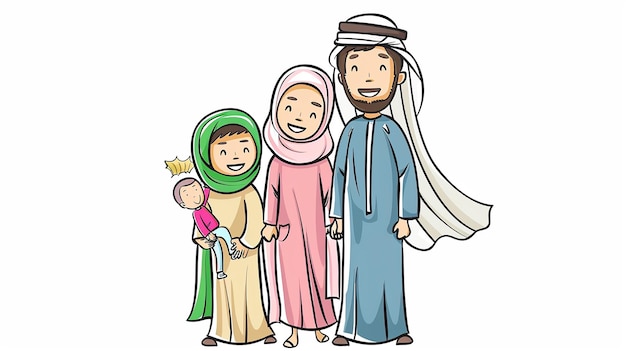 a drawing of a family with a child and a man holding a small child