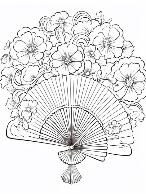 a drawing of a fan with flowers and a fan generative ai