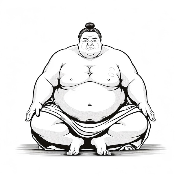 Photo a drawing of a fat man with a round face and a drawing of a fat man sitting on the ground.