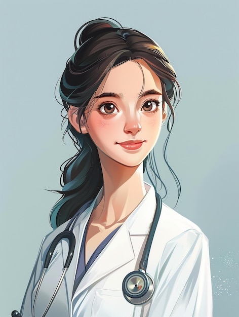 a drawing of a female doctor with a stethoscope on her neck