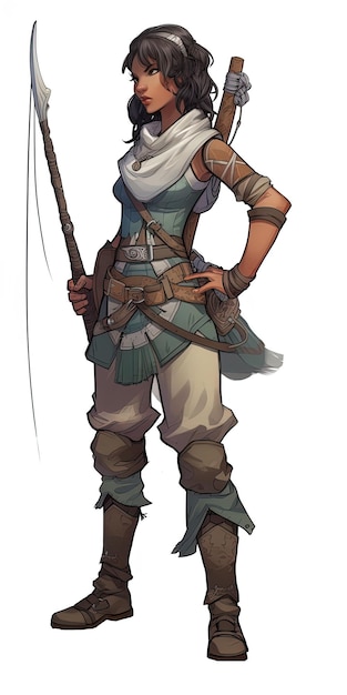 Photo a drawing of a female warrior with a bow and arrow