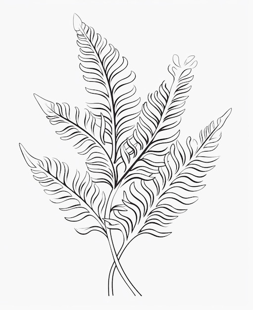 Photo a drawing of a fern leaf with a black outline on a white background generative ai