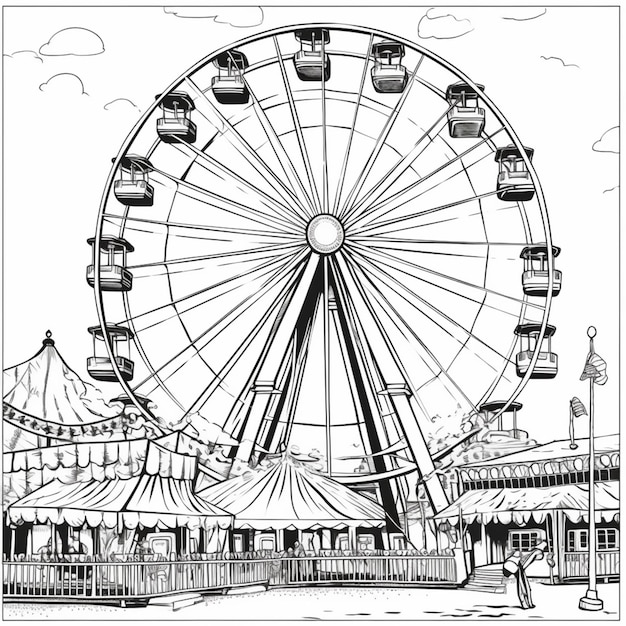 A drawing of a ferris wheel in a carnival park generative ai