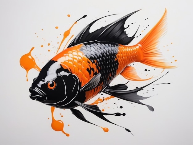 a drawing of a fish that has orange and black markings