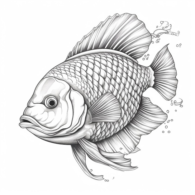 a drawing of a fish with a big head and a big tail generative ai