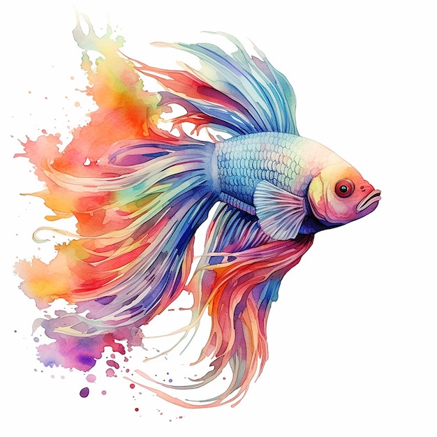 a drawing of a fish with a colorful background.
