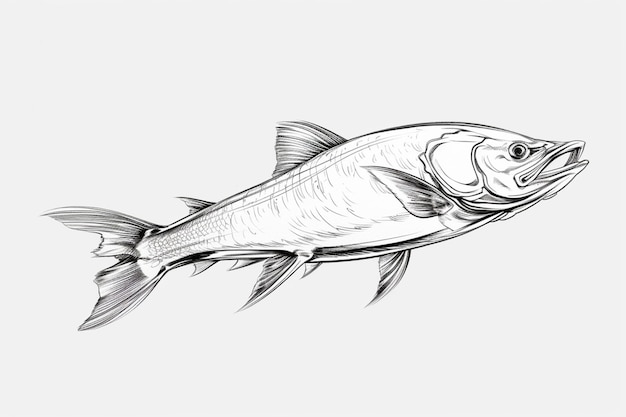 A drawing of a fish with a tail fin