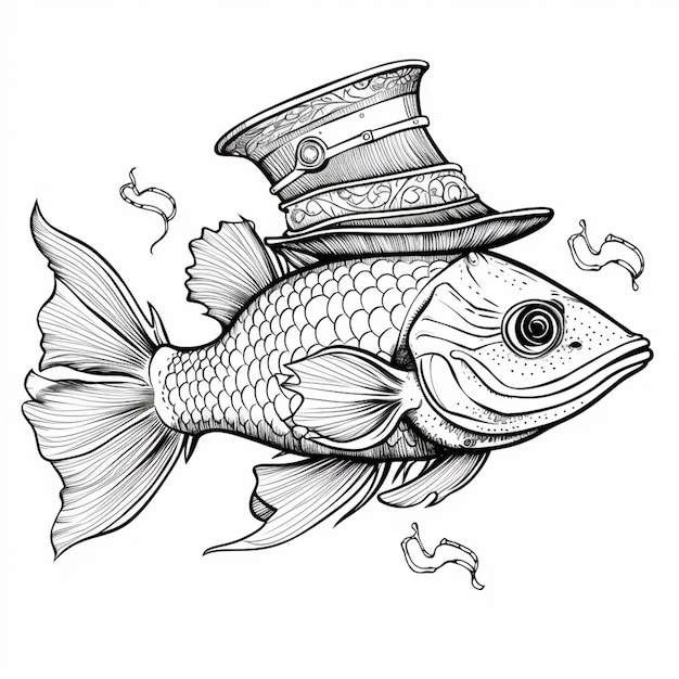 a drawing of a fish with a top hat on its head generative ai