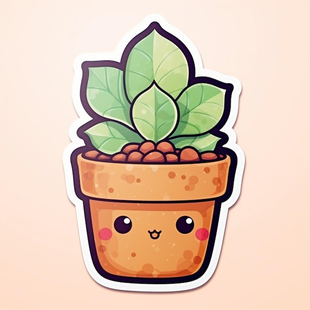 a drawing of a flower pot with a face on it