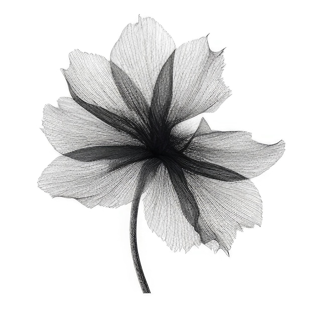 A drawing of a flower with a black and white background.