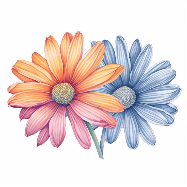 A drawing of a flower with a blue and orange flower and the word daisy on it.