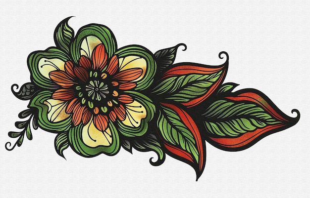 a drawing of a flower with a large red flower