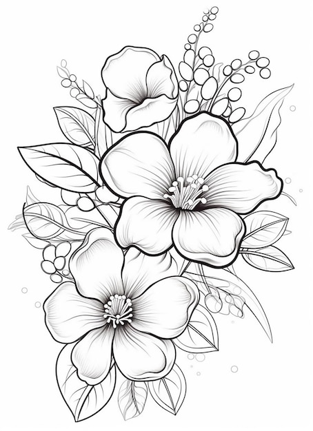 a drawing of a flower with leaves and berries on it generative ai