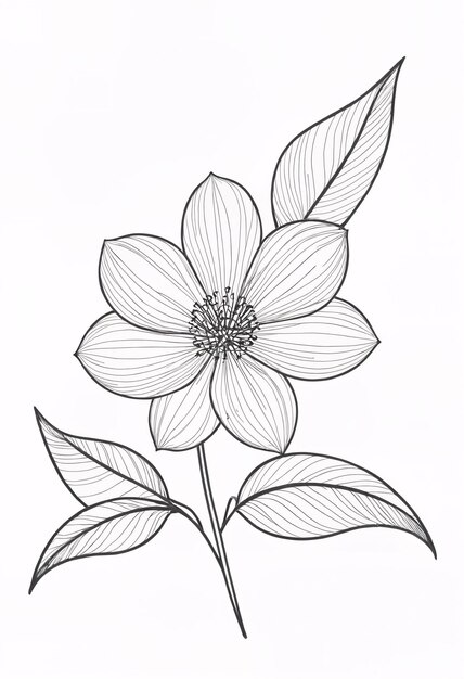 A drawing of a flower with leaves coloring book illustration