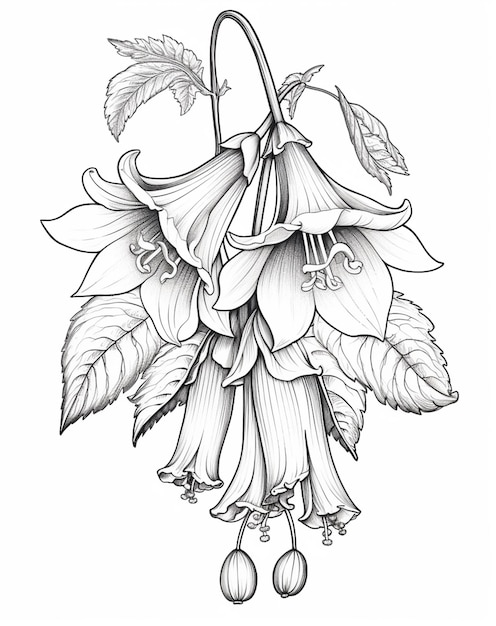 Premium AI Image | a drawing of a flower with leaves and a flower bud ...