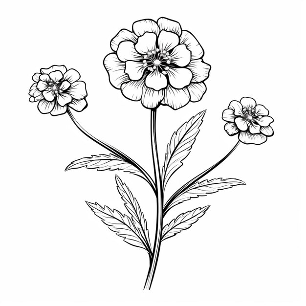Foto un disegno di un fiore con foglie e fiori generativo ai