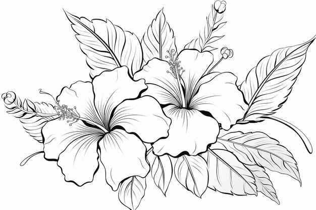 Foto un disegno di un fiore con foglie e fiori generativo ai