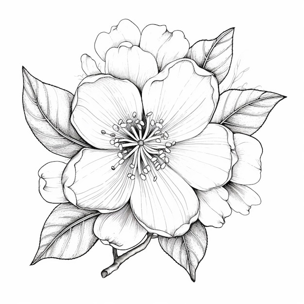 A drawing of a flower with leaves and petals generative ai