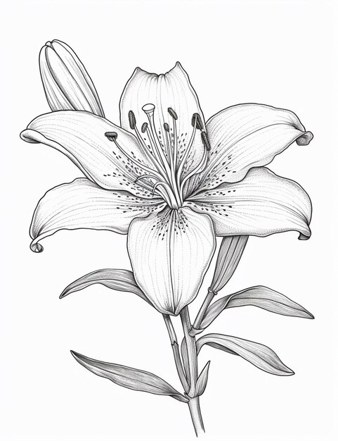 a drawing of a flower with leaves and a stem generative ai