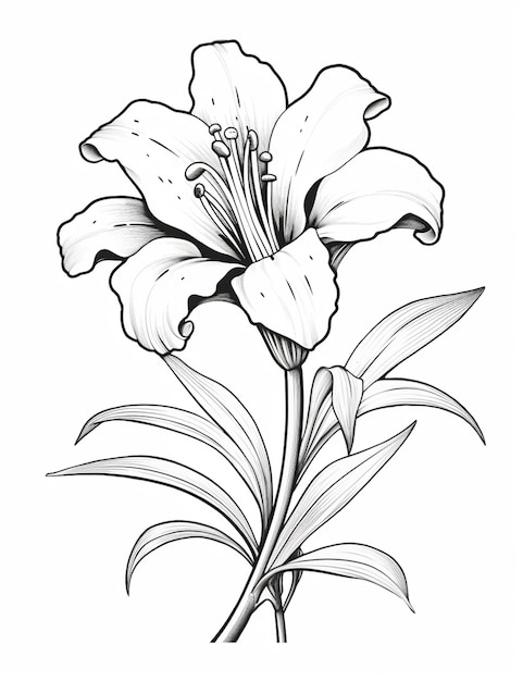 рисунок цветка с листьями и стеблем, генеративный ai