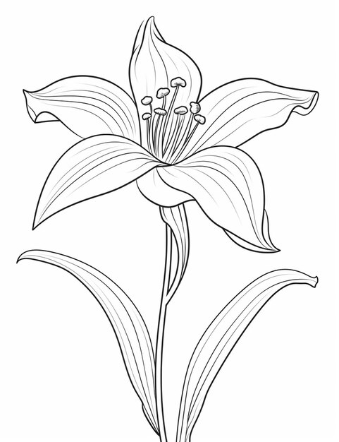 a drawing of a flower with leaves and a stem generative ai