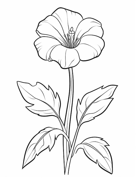 a drawing of a flower with leaves on a white background generative ai