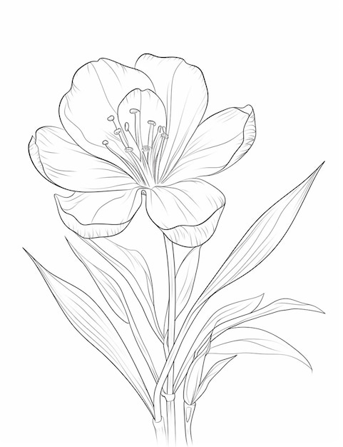 a drawing of a flower with leaves on a white background generative ai