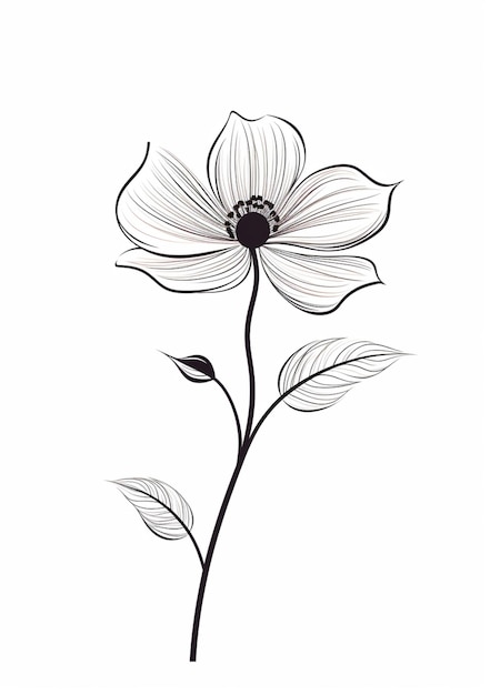 Foto un disegno di un fiore con foglie su sfondo bianco ai generativa