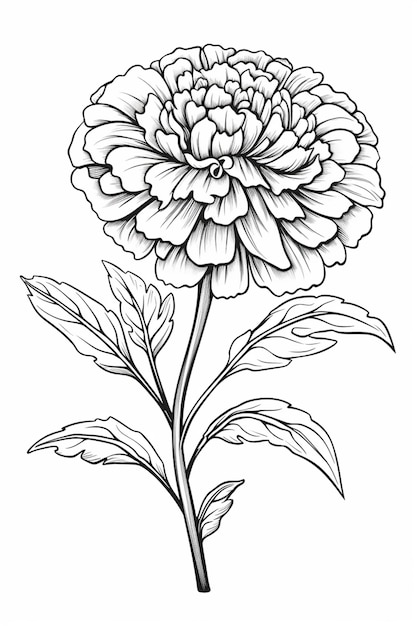 A drawing of a flower with leaves on a white background generative ai