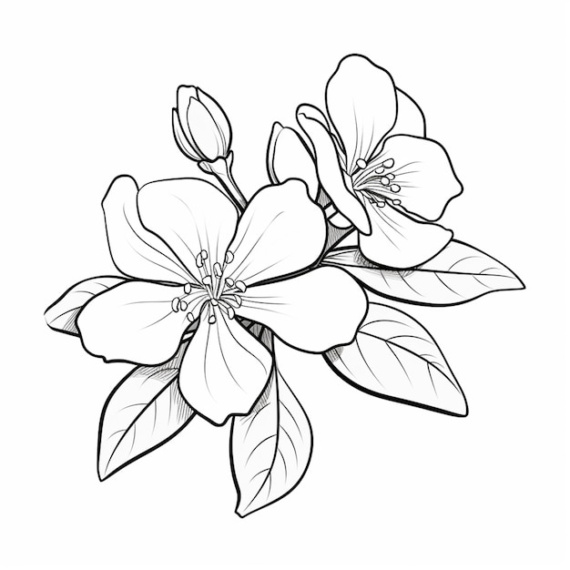 A drawing of a flower with leaves on a white background generative ai