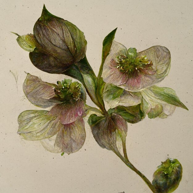 A drawing of a flower with the name " hellebore " on it.