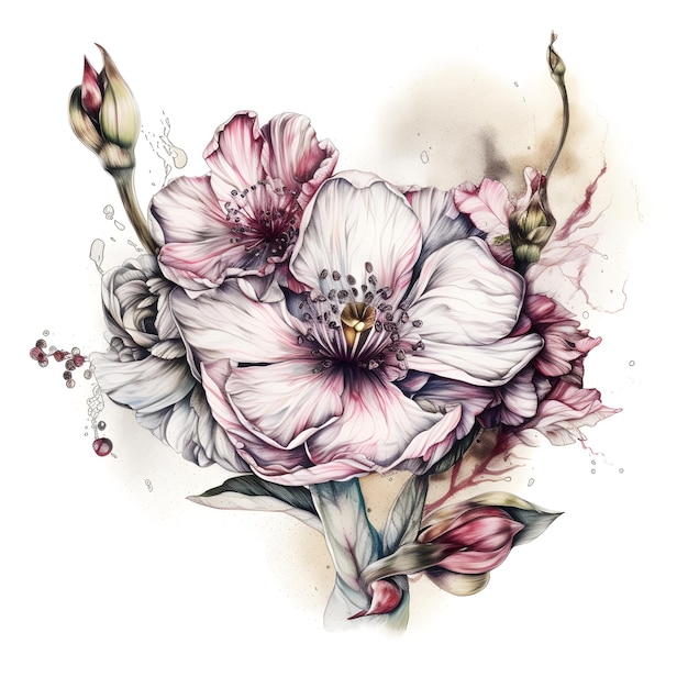 Рисунок цветка с розовыми и белыми цветами.