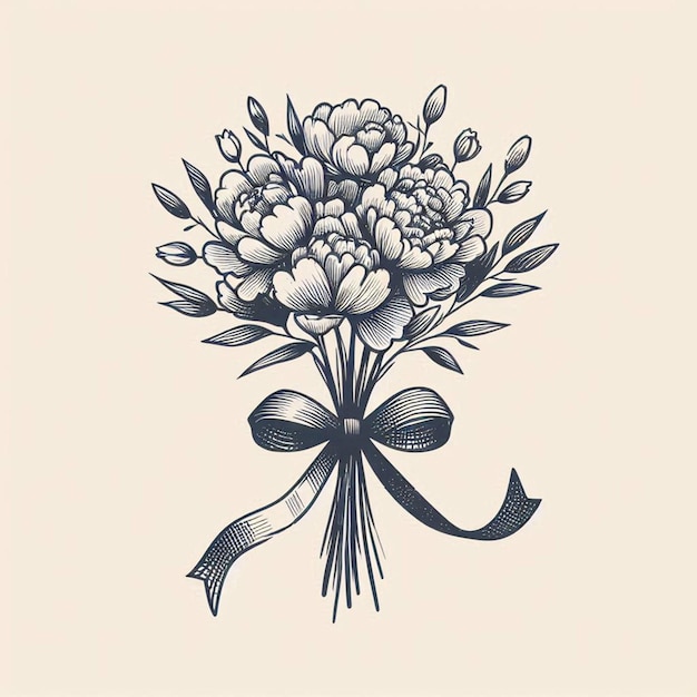 Photo a drawing of a flower with a ribbon tied around it