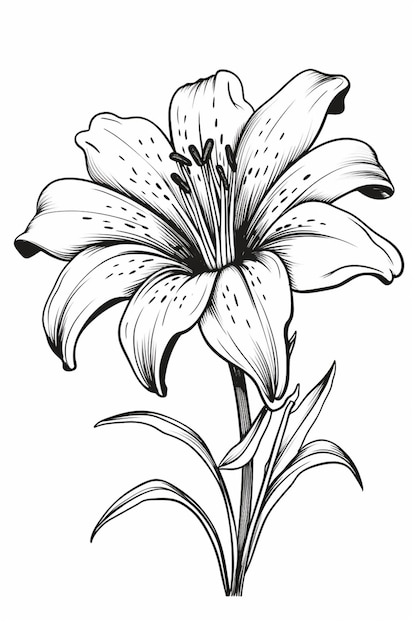 A drawing of a flower with a stem and leaves generative ai