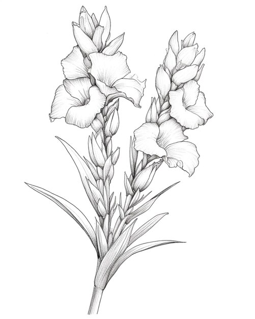 a drawing of a flower with a stem and leaves generative ai