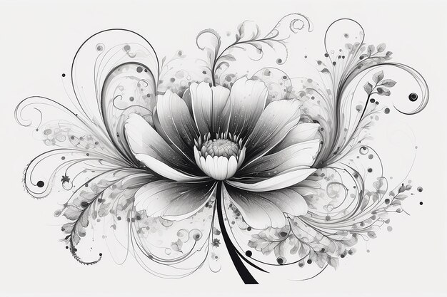 A drawing of a flower with swirls and dots on it generative ai