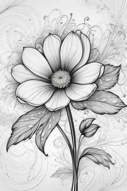 A drawing of a flower with swirls and dots on it generative ai