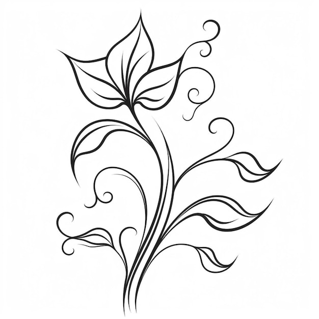 A drawing of a flower with swirls and leaves on a white background generative ai