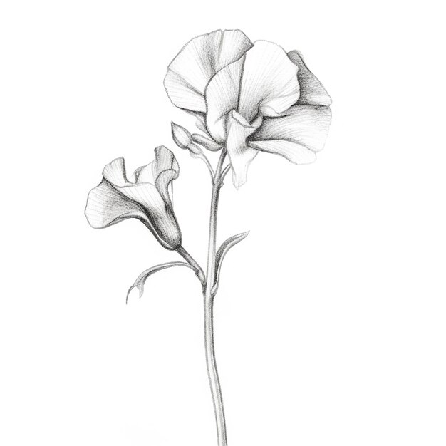 Photo a drawing of a flower with the title'white pea'on it.