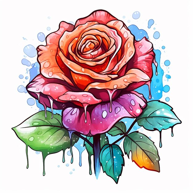 A drawing of a flower with watercolors and the word love on it.