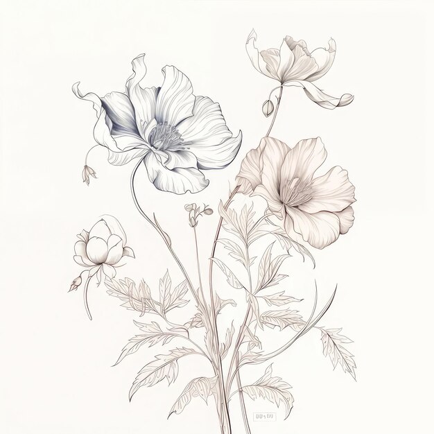 Photo a drawing of flowers and butterflies from the garden
