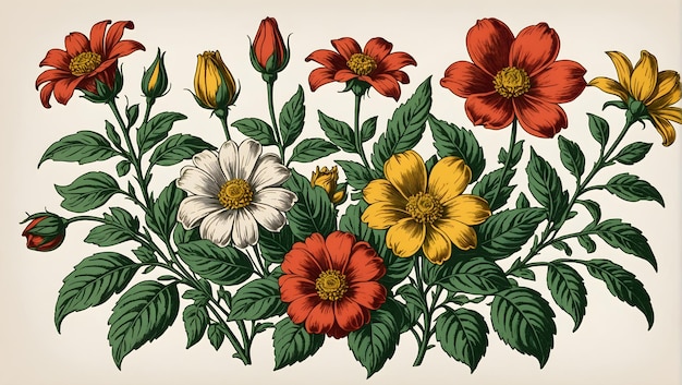 Photo a drawing of flowers from the collection of painting artist