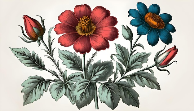 рисунок цветов из коллекции трех разных цветов