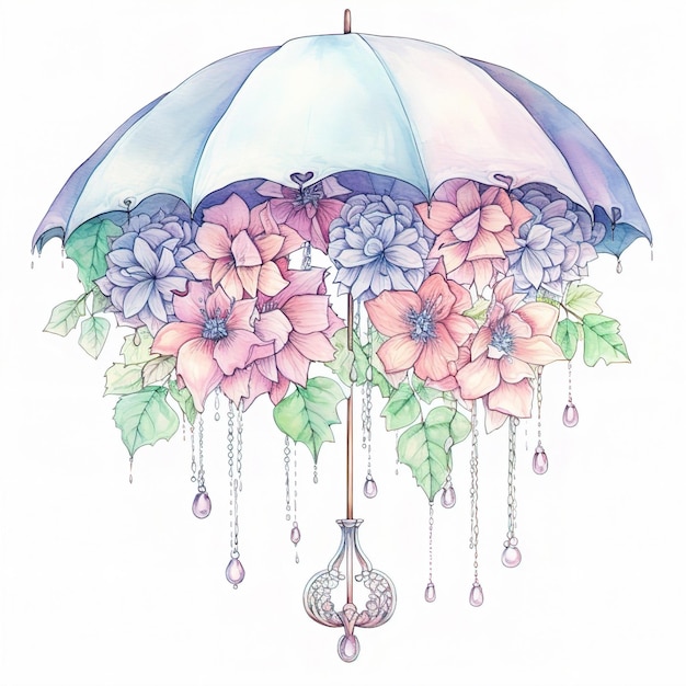 a drawing of flowers and umbrellas with the words " flowers " on it.